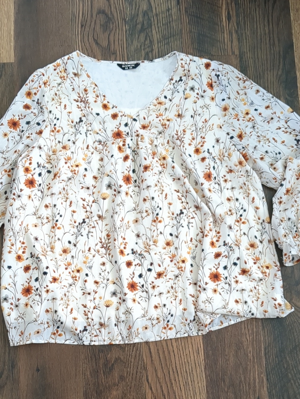 BloomChic Cream Floral Autumn V-Neck Floral Blouse for Work, Size 26